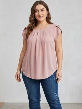NWT Milumia Soft Pink Pleated Petal Cap Sleeve Blouse Size XXL
